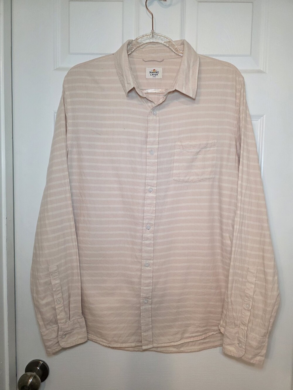 Marine Layer Shirt Mens Size L Stripe Button Down 100% Cotton Casual Summer
